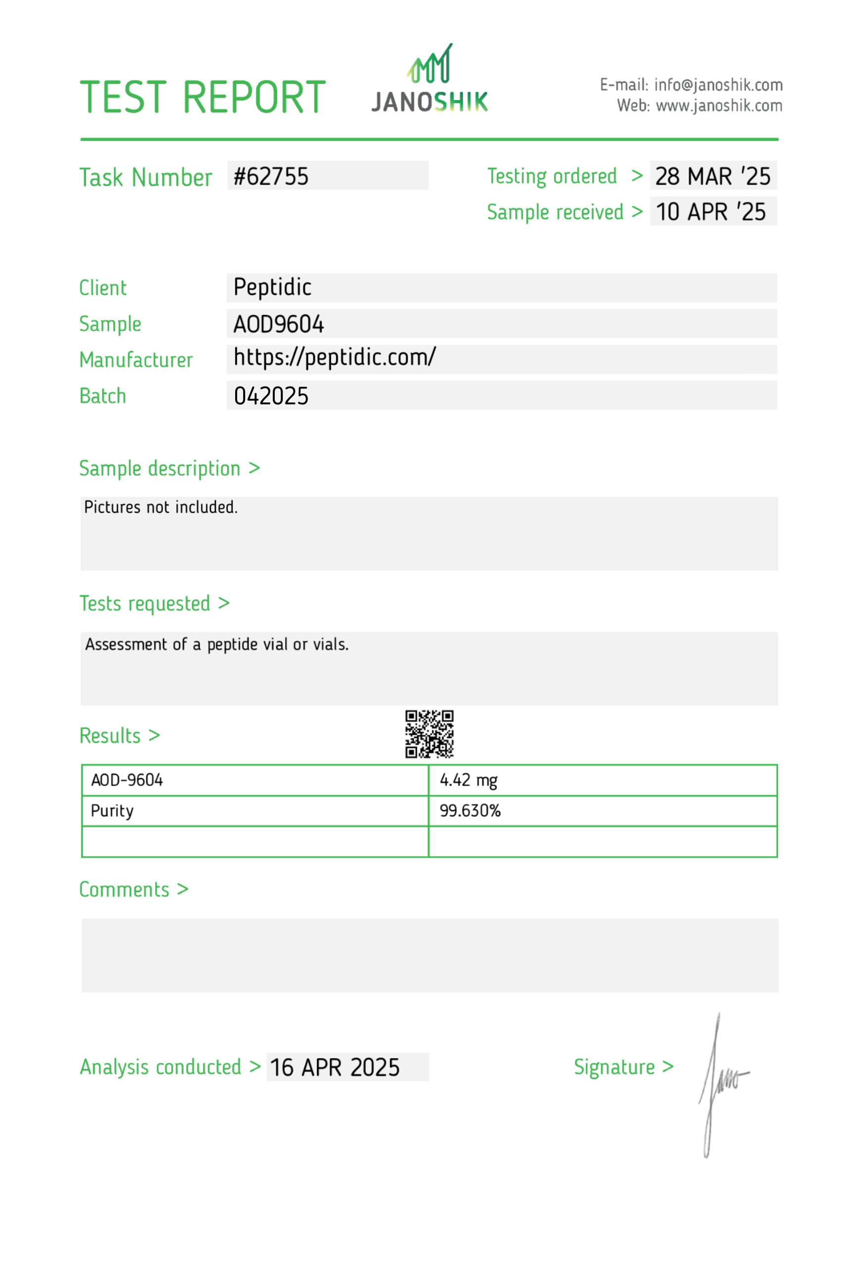 AOD-9604 — 5mg Certificate