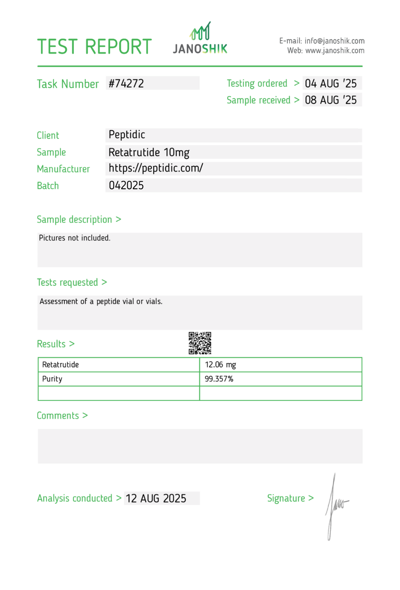 Retatrutide — 10mg Certificate