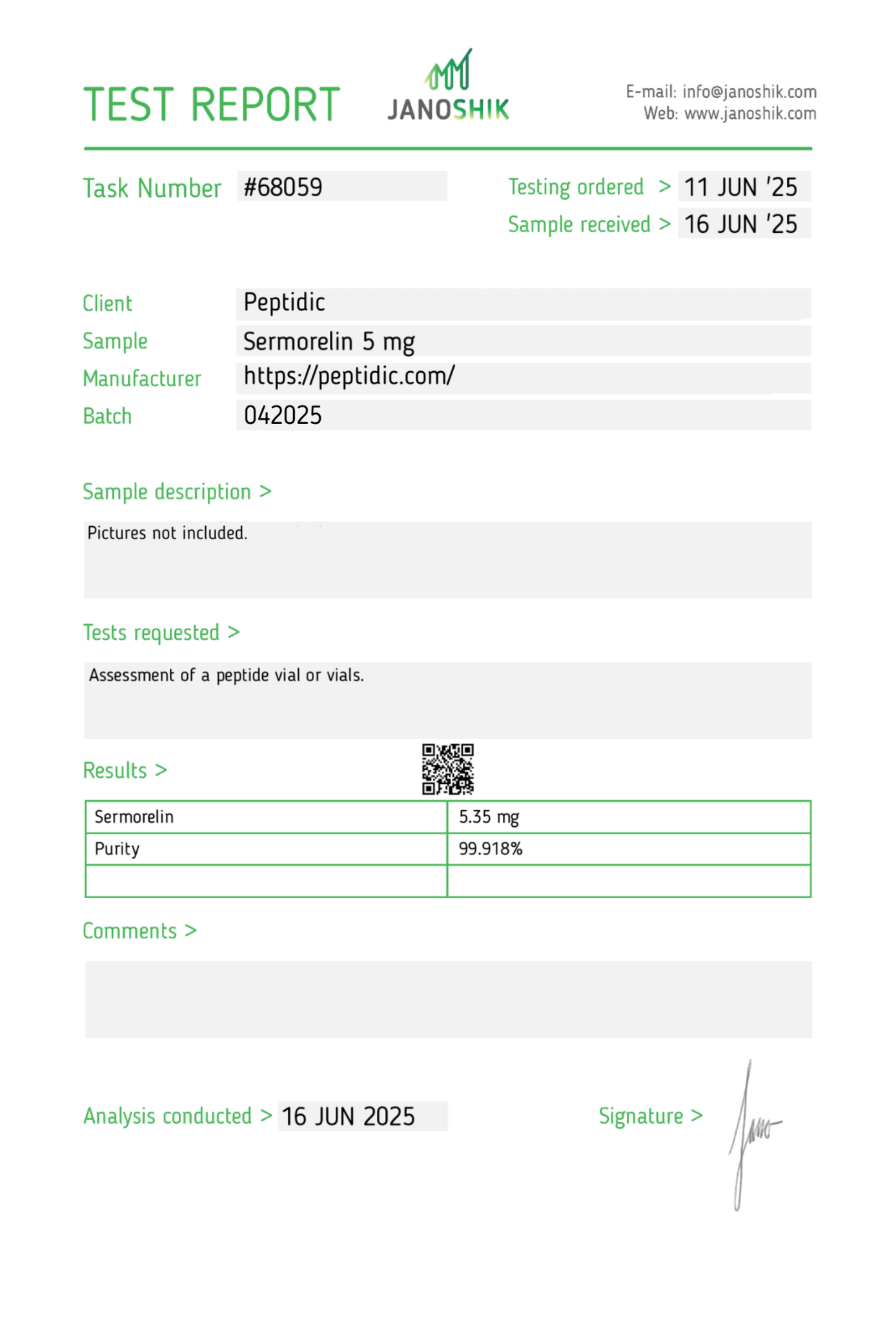 Sermorelin — 5mg Certificate
