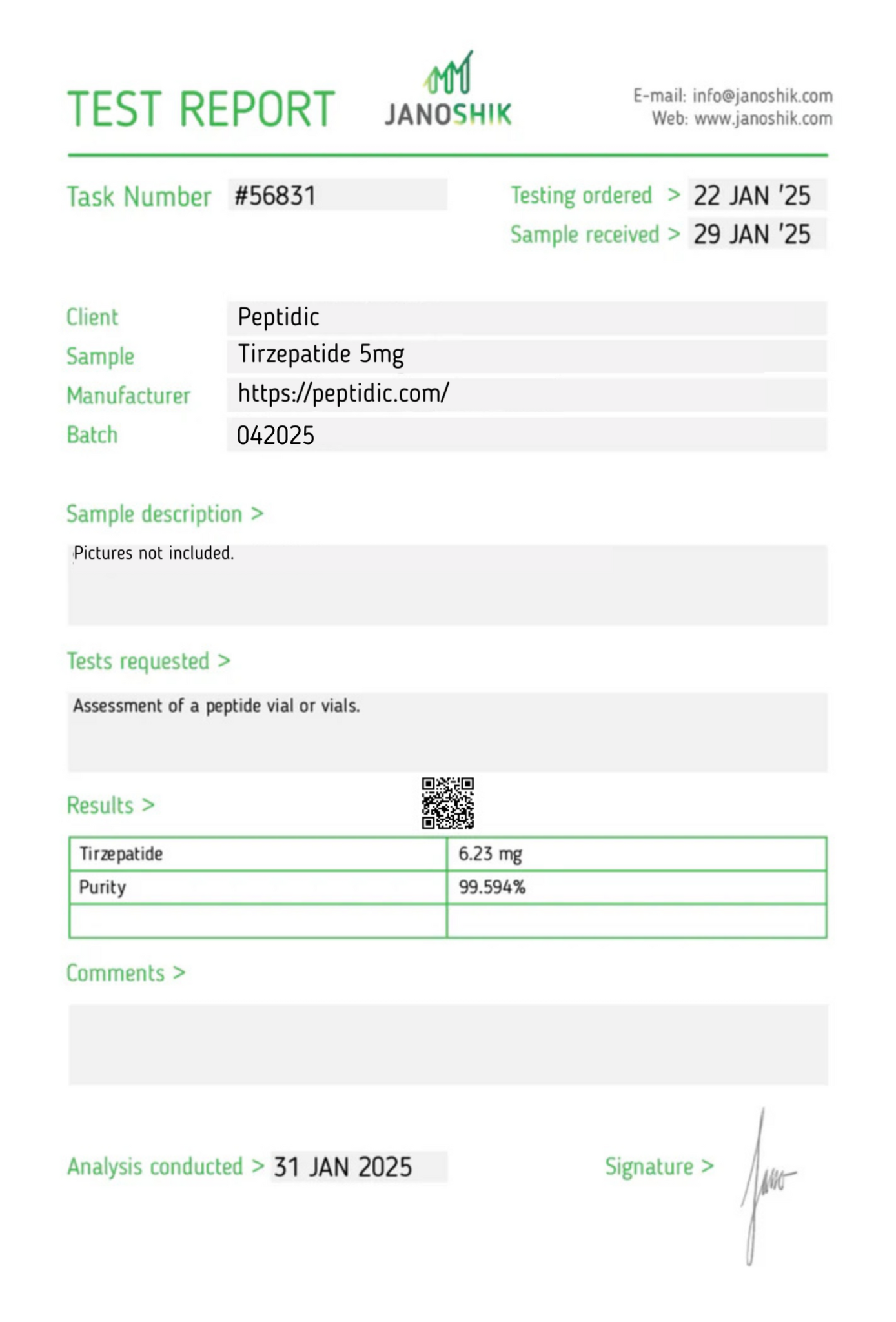 Tirzepatide – 5mg Certificate