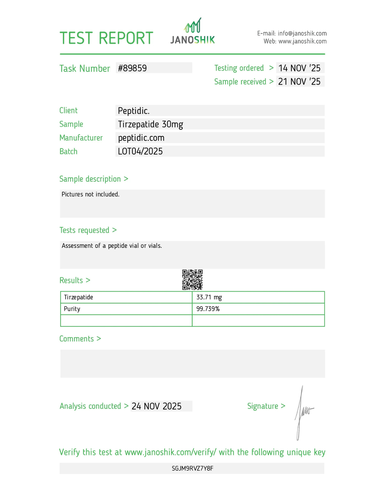 Tirzepatide — 30mg (10 vials) Certificate